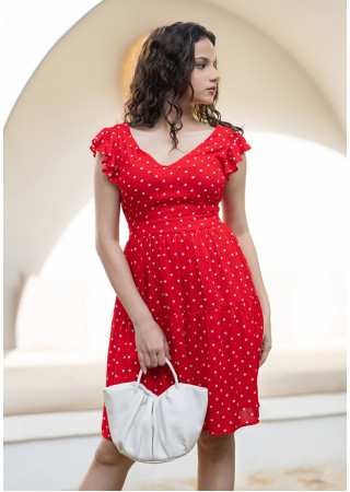 LILA WHITE DOTTED RED DRESS